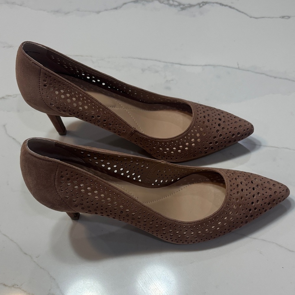 Alfani Brown Perforated Pointed-Toe Pumps - Picture 3 of 16